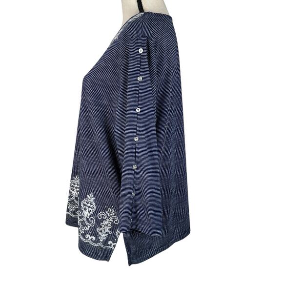 Alfred Dunner X-Large Top Striped Floral Embroidered 3/4 Sleeve Stretch Slits - Picture 7 of 9
